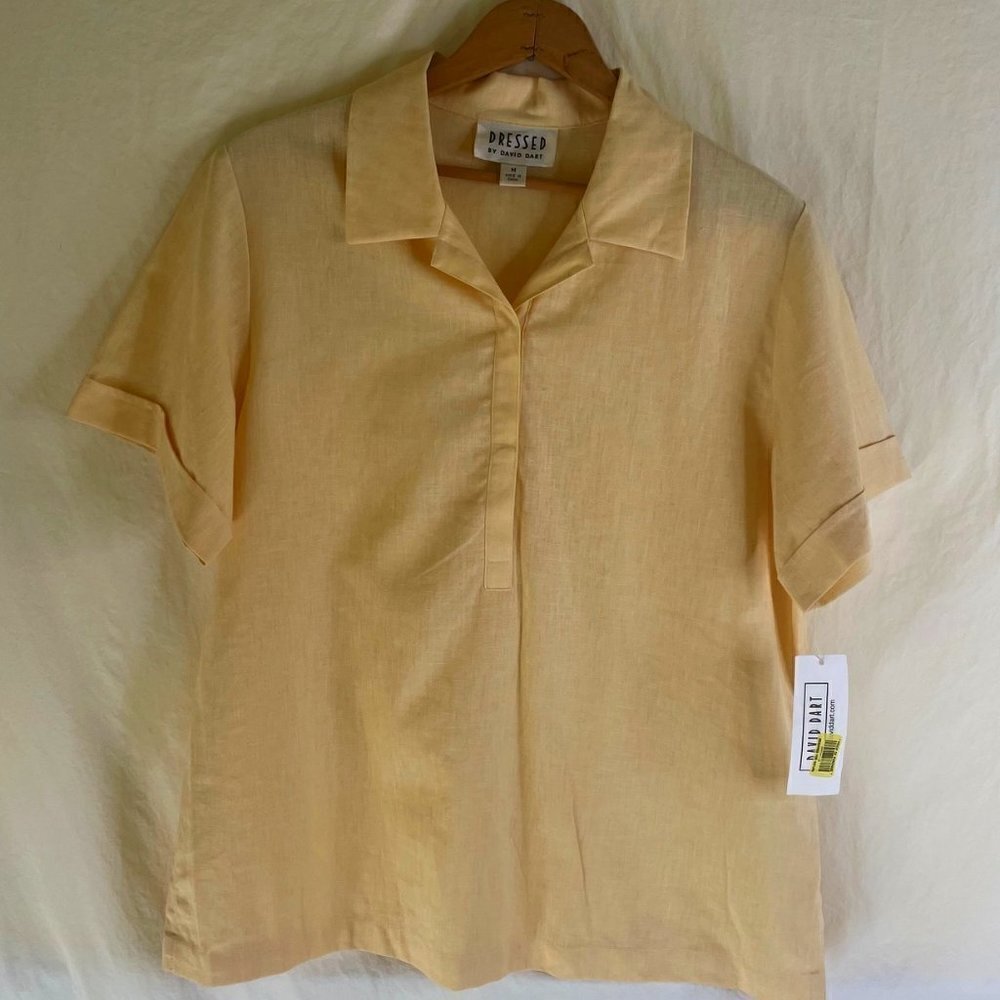 NWT Dressed by David Dart Yellow Short Sleeve Shirt Blouse Size M  *